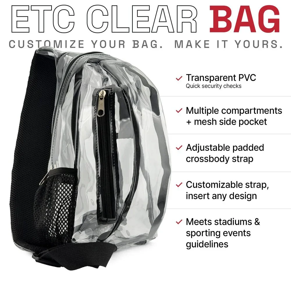 Etc.marketing CLEAR BAG Stadium Approved Sling Bag with CUSTOMIZABLE Strap Pock